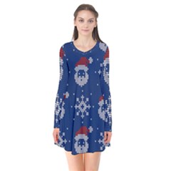 Santa Clauses Wallpaper Long Sleeve V-neck Flare Dress by artworkshop