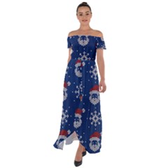 Santa Clauses Wallpaper Off Shoulder Open Front Chiffon Dress by artworkshop