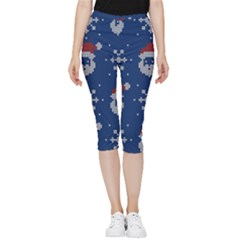 Santa Clauses Wallpaper Inside Out Lightweight Velour Capri Leggings  by artworkshop