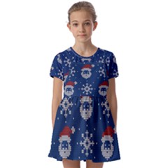 Santa Clauses Wallpaper Kids  Short Sleeve Pinafore Style Dress by artworkshop