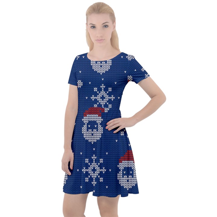 Santa Clauses Wallpaper Cap Sleeve Velour Dress 