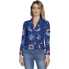 Santa Clauses Wallpaper Women s Long Sleeve Revers Collar Cropped Jacket by artworkshop