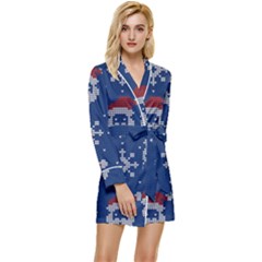 Santa Clauses Wallpaper Long Sleeve Satin Robe