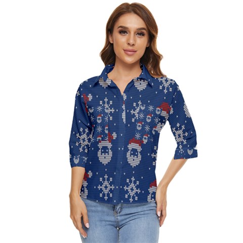 Santa Clauses Wallpaper Women s Quarter Sleeve Pocket Shirt by artworkshop