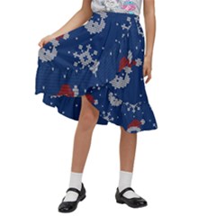 Santa Clauses Wallpaper Kids  Ruffle Flared Wrap Midi Skirt by artworkshop