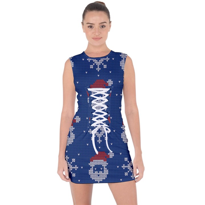 Santa Clauses Wallpaper Lace Up Front Bodycon Dress