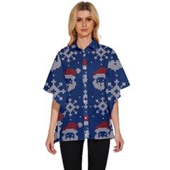 Santa Clauses Wallpaper Women s Batwing Button Up Shirt