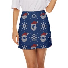 Santa Clauses Wallpaper Mini Front Wrap Skirt by artworkshop