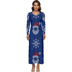 Santa Clauses Wallpaper Long Sleeve Longline Maxi Dress by artworkshop