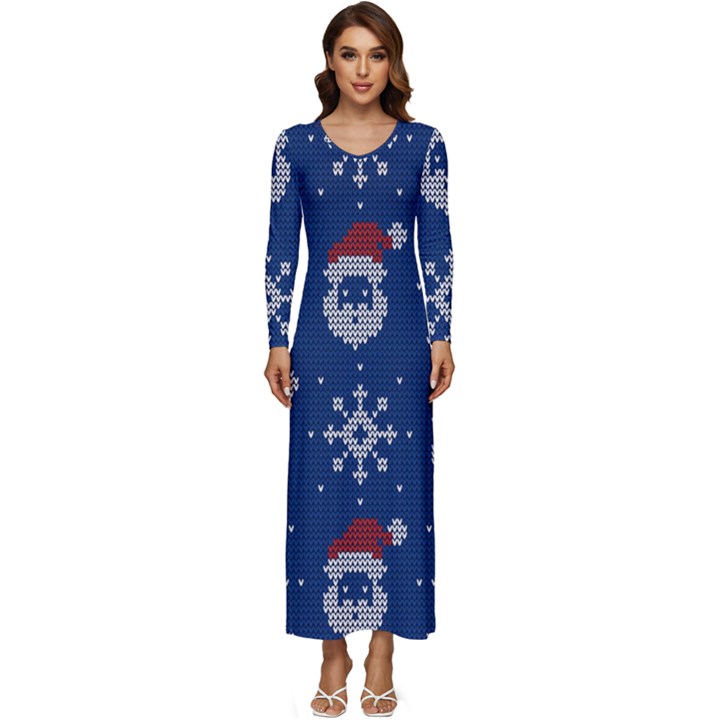 Santa Clauses Wallpaper Long Sleeve Longline Maxi Dress