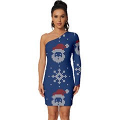 Santa Clauses Wallpaper Long Sleeve One Shoulder Mini Dress by artworkshop