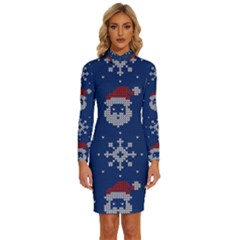 Santa Clauses Wallpaper Long Sleeve Shirt Collar Bodycon Dress by artworkshop