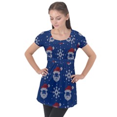 Santa Clauses Wallpaper Puff Sleeve Tunic Top by artworkshop