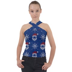 Santa Clauses Wallpaper Cross Neck Velour Top by artworkshop