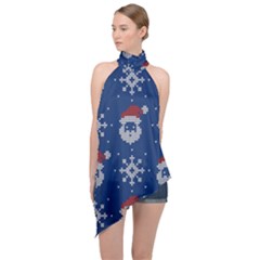 Santa Clauses Wallpaper Halter Asymmetric Satin Top by artworkshop