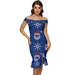 Santa Clauses Wallpaper Off Shoulder Ruffle Split Hem Bodycon Dress by artworkshop