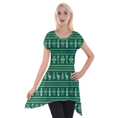 Wallpaper Ugly Sweater Backgrounds Christmas Short Sleeve Side Drop Tunic by artworkshop