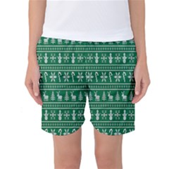 Wallpaper Ugly Sweater Backgrounds Christmas Women s Basketball Shorts by artworkshop