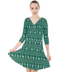 Wallpaper Ugly Sweater Backgrounds Christmas Quarter Sleeve Front Wrap Dress by artworkshop