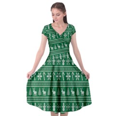 Wallpaper Ugly Sweater Backgrounds Christmas Cap Sleeve Wrap Front Dress by artworkshop