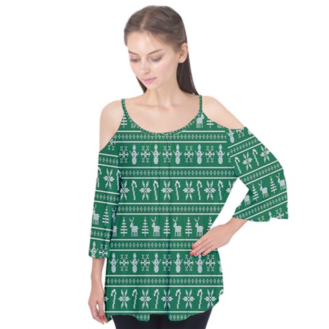 Wallpaper Ugly Sweater Backgrounds Christmas Flutter Sleeve T-shirt  by artworkshop