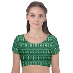 Wallpaper Ugly Sweater Backgrounds Christmas Velvet Short Sleeve Crop Top  by artworkshop