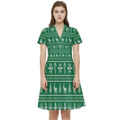 Wallpaper Ugly Sweater Backgrounds Christmas Short Sleeve Waist Detail Dress by artworkshop