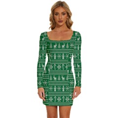 Wallpaper Ugly Sweater Backgrounds Christmas Long Sleeve Square Neck Bodycon Velvet Dress by artworkshop