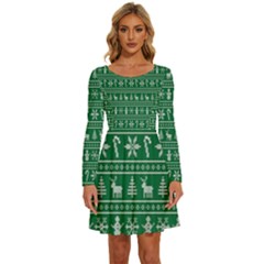 Wallpaper Ugly Sweater Backgrounds Christmas Long Sleeve Wide Neck Velvet Dress by artworkshop