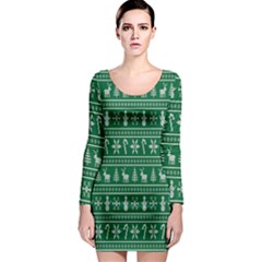 Wallpaper Ugly Sweater Backgrounds Christmas Long Sleeve Bodycon Dress by artworkshop