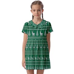 Wallpaper Ugly Sweater Backgrounds Christmas Kids  Asymmetric Collar Dress by artworkshop