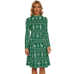 Wallpaper Ugly Sweater Backgrounds Christmas Long Sleeve Shirt Collar A-line Dress