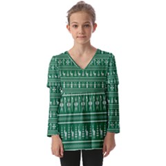 Wallpaper Ugly Sweater Backgrounds Christmas Kids  V Neck Casual Top by artworkshop