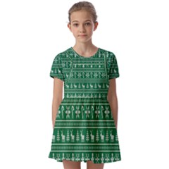 Wallpaper Ugly Sweater Backgrounds Christmas Kids  Short Sleeve Pinafore Style Dress by artworkshop