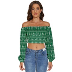 Wallpaper Ugly Sweater Backgrounds Christmas Long Sleeve Crinkled Weave Crop Top by artworkshop