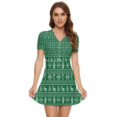 Wallpaper Ugly Sweater Backgrounds Christmas V-neck High Waist Chiffon Mini Dress by artworkshop