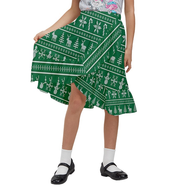 Wallpaper Ugly Sweater Backgrounds Christmas Kids  Ruffle Flared Wrap Midi Skirt