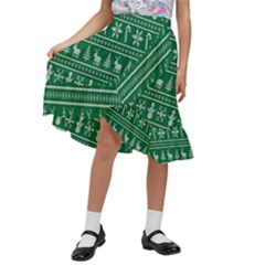 Wallpaper Ugly Sweater Backgrounds Christmas Kids  Ruffle Flared Wrap Midi Skirt by artworkshop