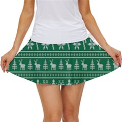 Wallpaper Ugly Sweater Backgrounds Christmas Women s Skort by artworkshop