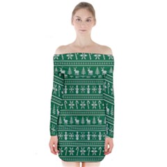 Wallpaper Ugly Sweater Backgrounds Christmas Long Sleeve Off Shoulder Dress by artworkshop