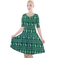 Wallpaper Ugly Sweater Backgrounds Christmas Quarter Sleeve A-line Dress by artworkshop