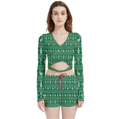 Wallpaper Ugly Sweater Backgrounds Christmas Velvet Wrap Crop Top And Shorts Set by artworkshop