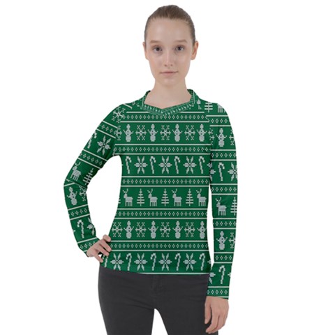 Wallpaper Ugly Sweater Backgrounds Christmas Women s Pique Long Sleeve T-shirt by artworkshop