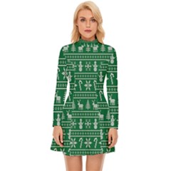 Wallpaper Ugly Sweater Backgrounds Christmas Long Sleeve Velour Longline Dress by artworkshop