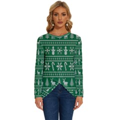 Wallpaper Ugly Sweater Backgrounds Christmas Long Sleeve Crew Neck Pullover Top by artworkshop