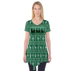 Wallpaper Ugly Sweater Backgrounds Christmas Short Sleeve Tunic  by artworkshop