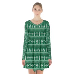 Wallpaper Ugly Sweater Backgrounds Christmas Long Sleeve Velvet V-neck Dress by artworkshop