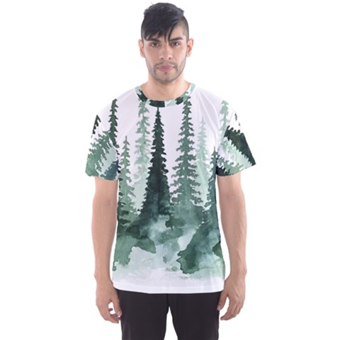 Tree Watercolor Painting Pine Forest Men s Sport Mesh T-shirt by Hannah976