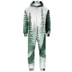 Tree Watercolor Painting Pine Forest Hooded Jumpsuit (men) by Hannah976