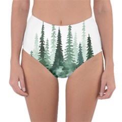 Tree Watercolor Painting Pine Forest Reversible High-waist Bikini Bottoms by Hannah976